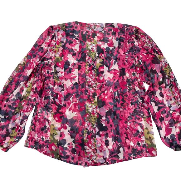 Chicos Top Womens 2 / US 12 Pink Floral Chiffon Ruffle Blouse Semi-sheer - Picture 6 of 11